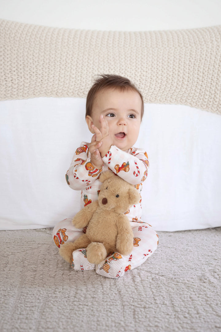 neutral beary christmas bamboo zipper footie for babies caden lane 