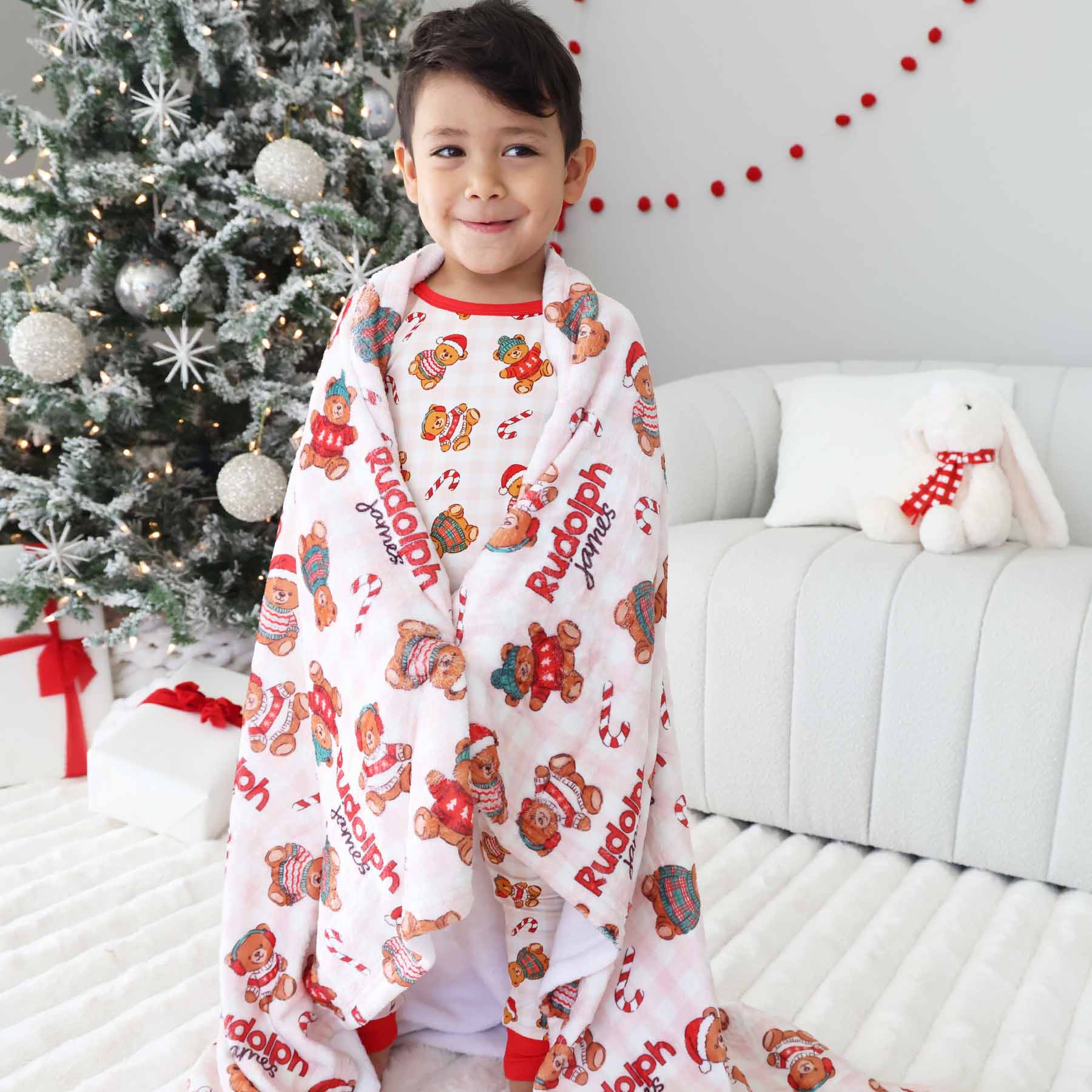 Beary Christmas Personalized Kids Blanket | Neutral