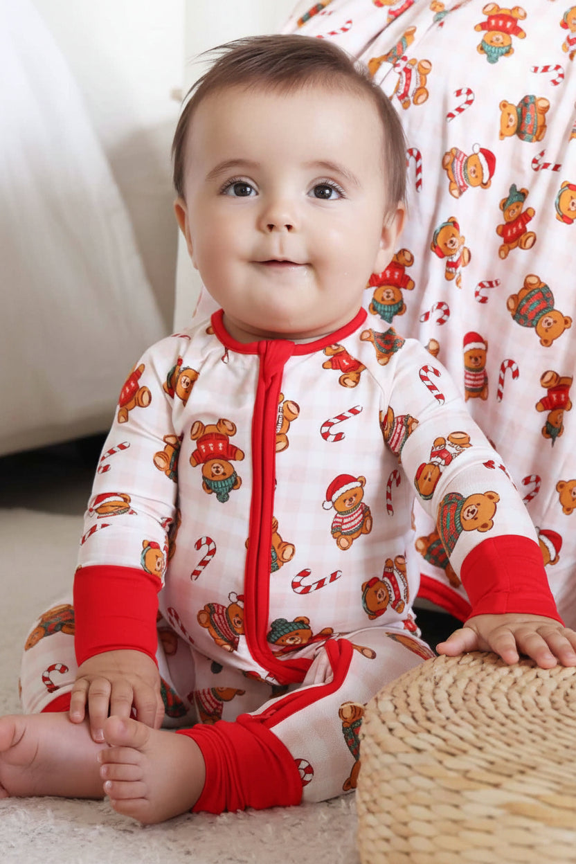 Christmas Convertible Bamboo Zip Romper | Beary Christmas Neutral