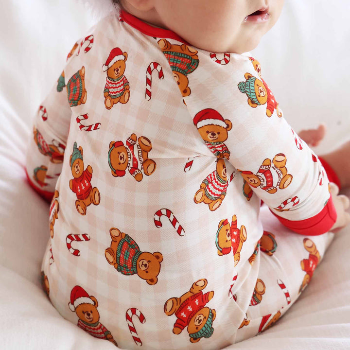 neutral beary christmas convertible zip romper 