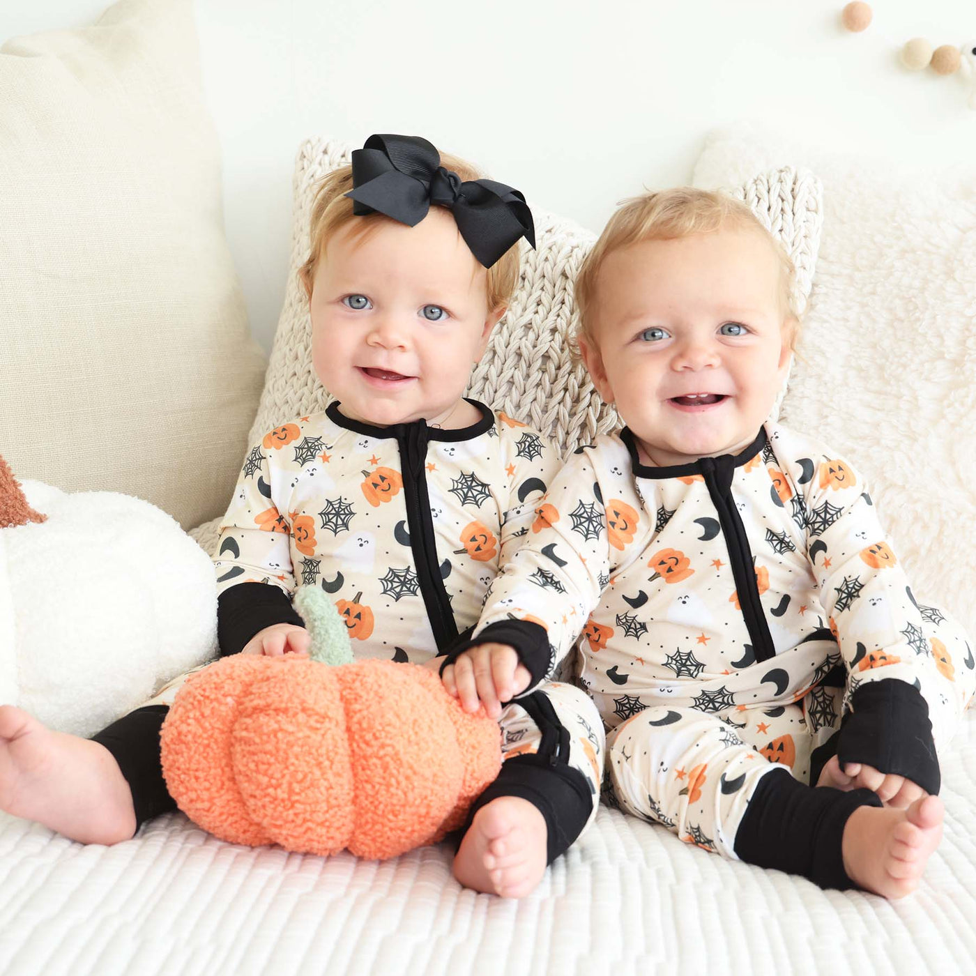 bamboo pajama romper for babies neutral halloween themed