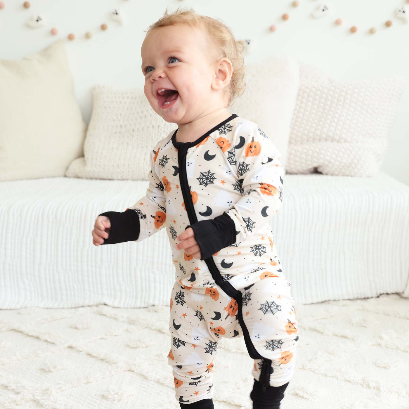 halloween zipper romper for kids and babies neutral colors
