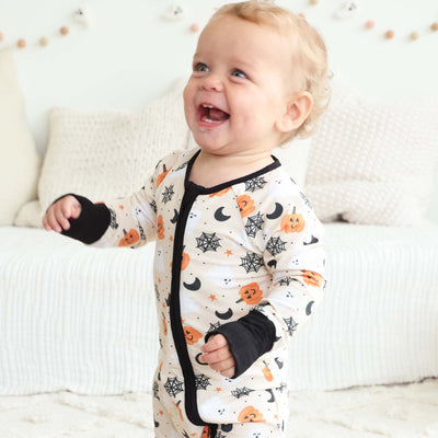 halloween pajama romper for babies tan 