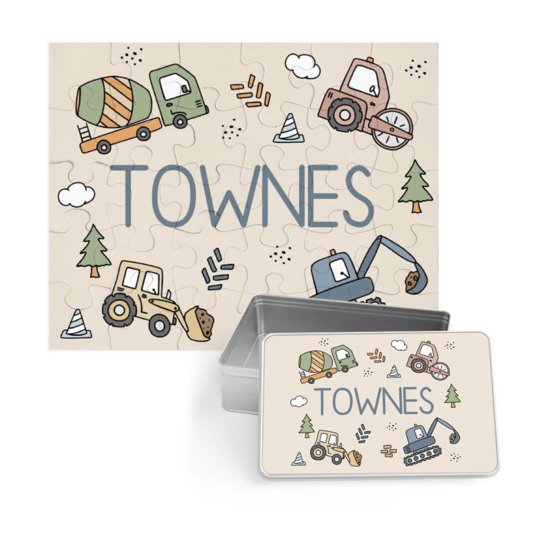 personalized kids puzzle with tin construction 