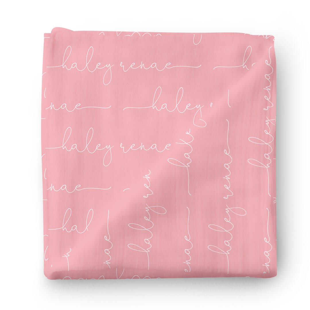 personalized pink baby name swaddle blanket script 