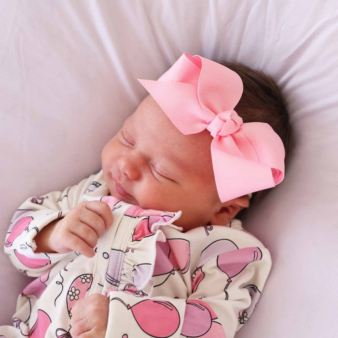 light pink ribbon bow headband for baby girls 