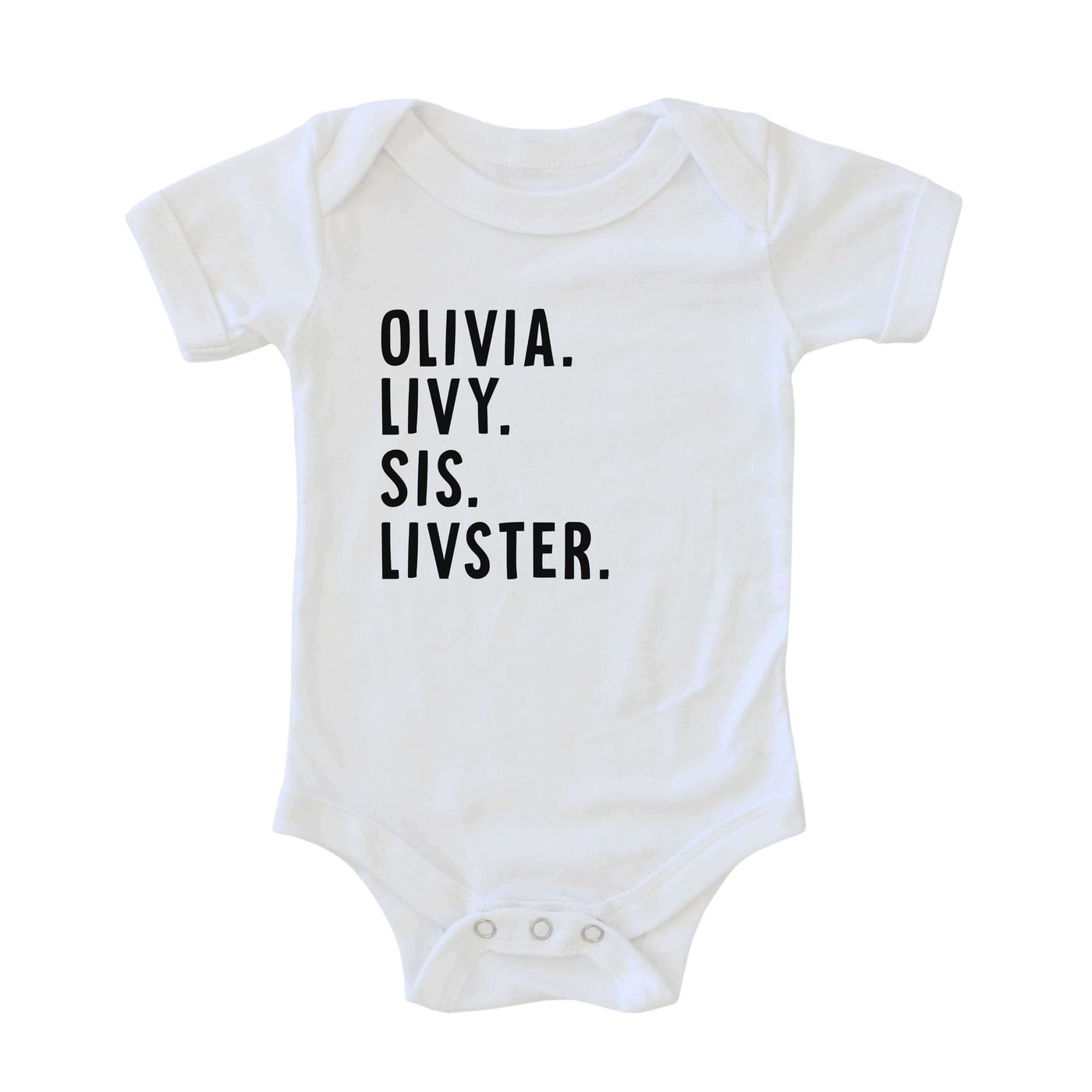 black and white personalized onesie 