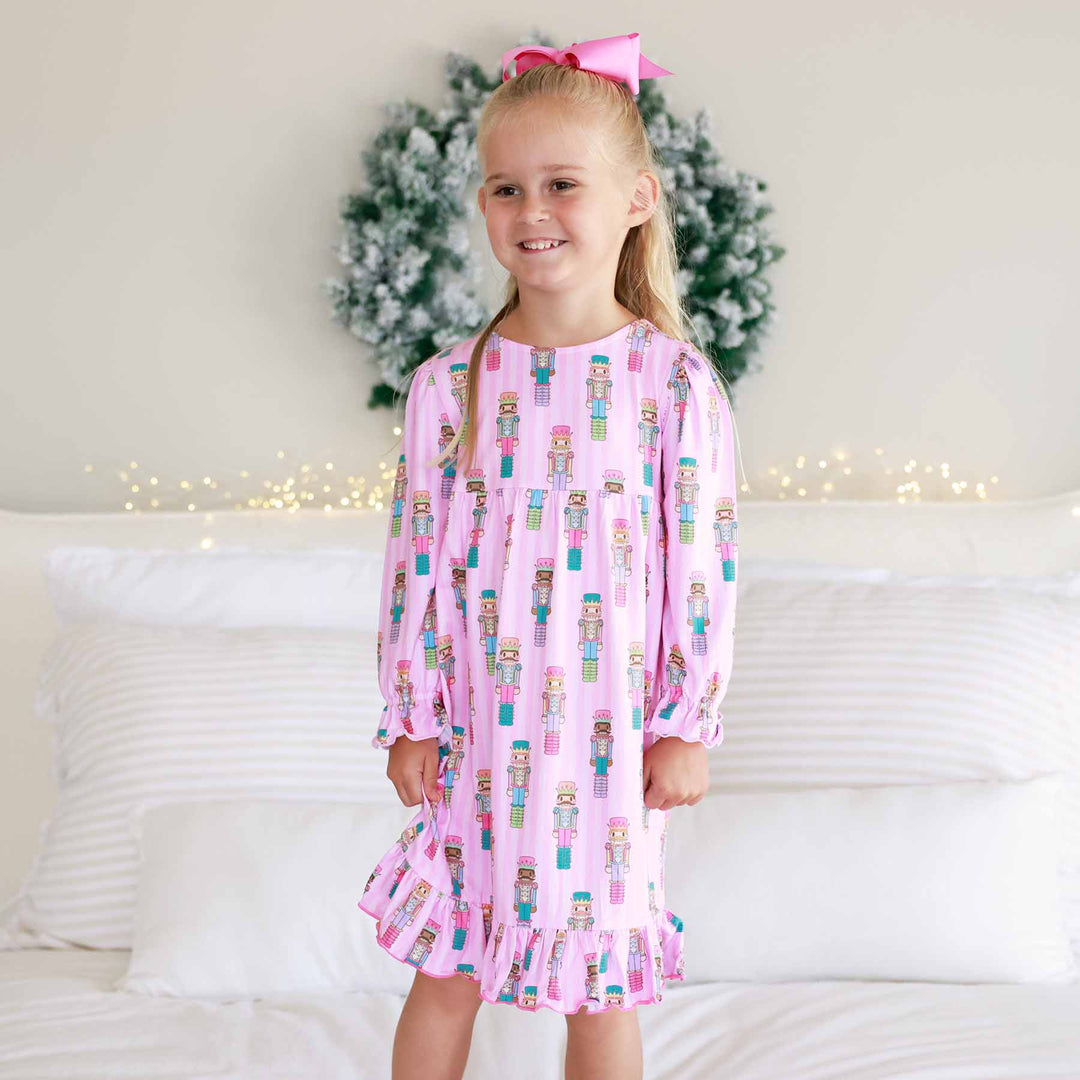 pink nutcracker long sleeve nightgown for girls polyester for christmas 
