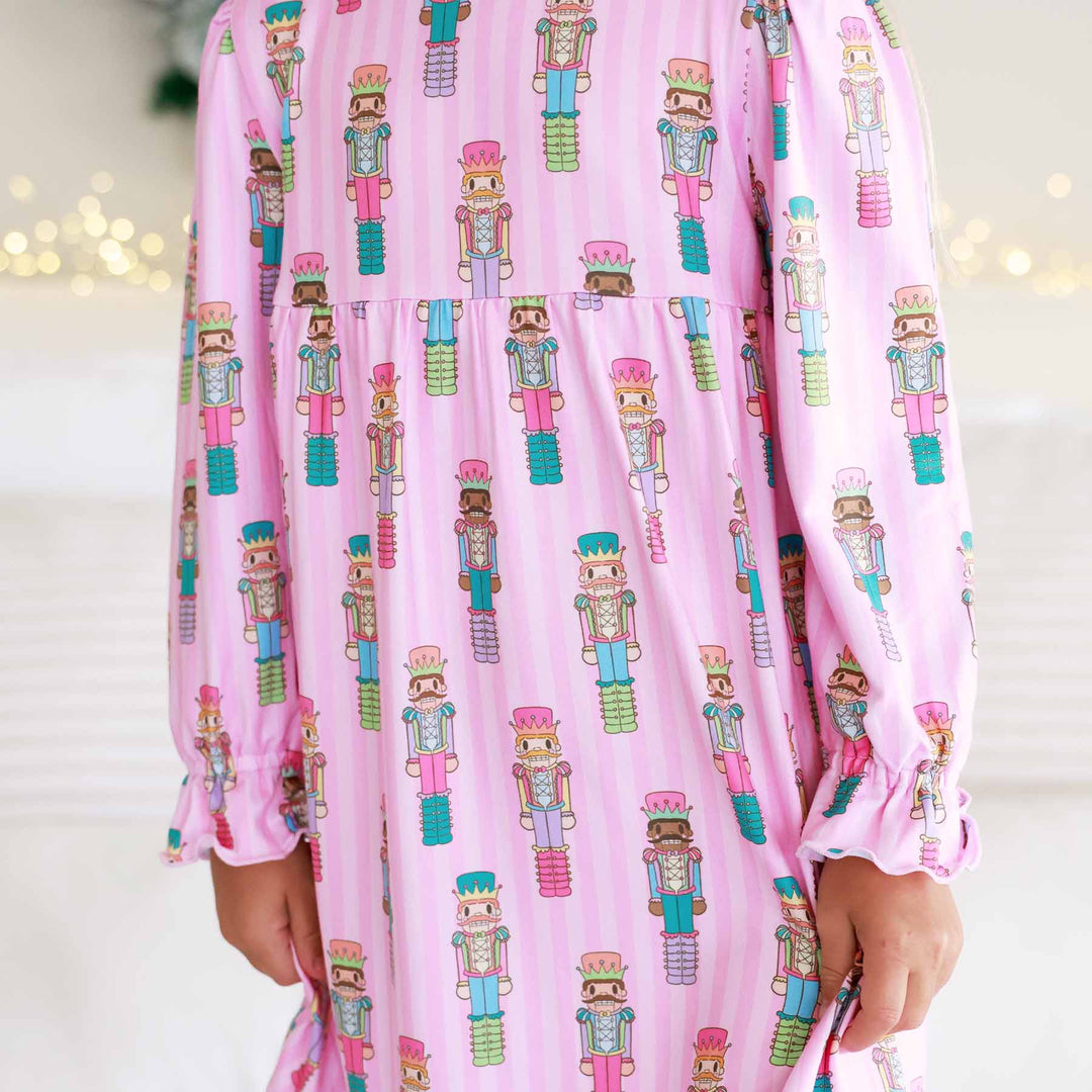 long sleeve multicolor christmas nutcracker striped nightgown for girls 