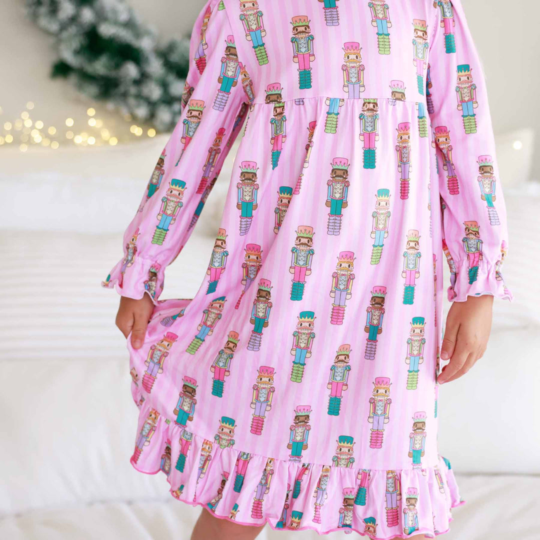 girly christmas long sleeve nutcracker nightgown for girls 