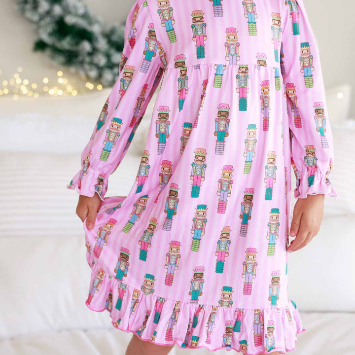 girly christmas long sleeve nutcracker nightgown for girls 