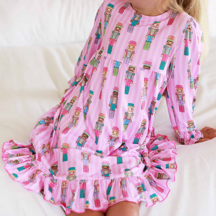 pink striped colorful nutcracker nightgown for girls with long sleeves christmas 