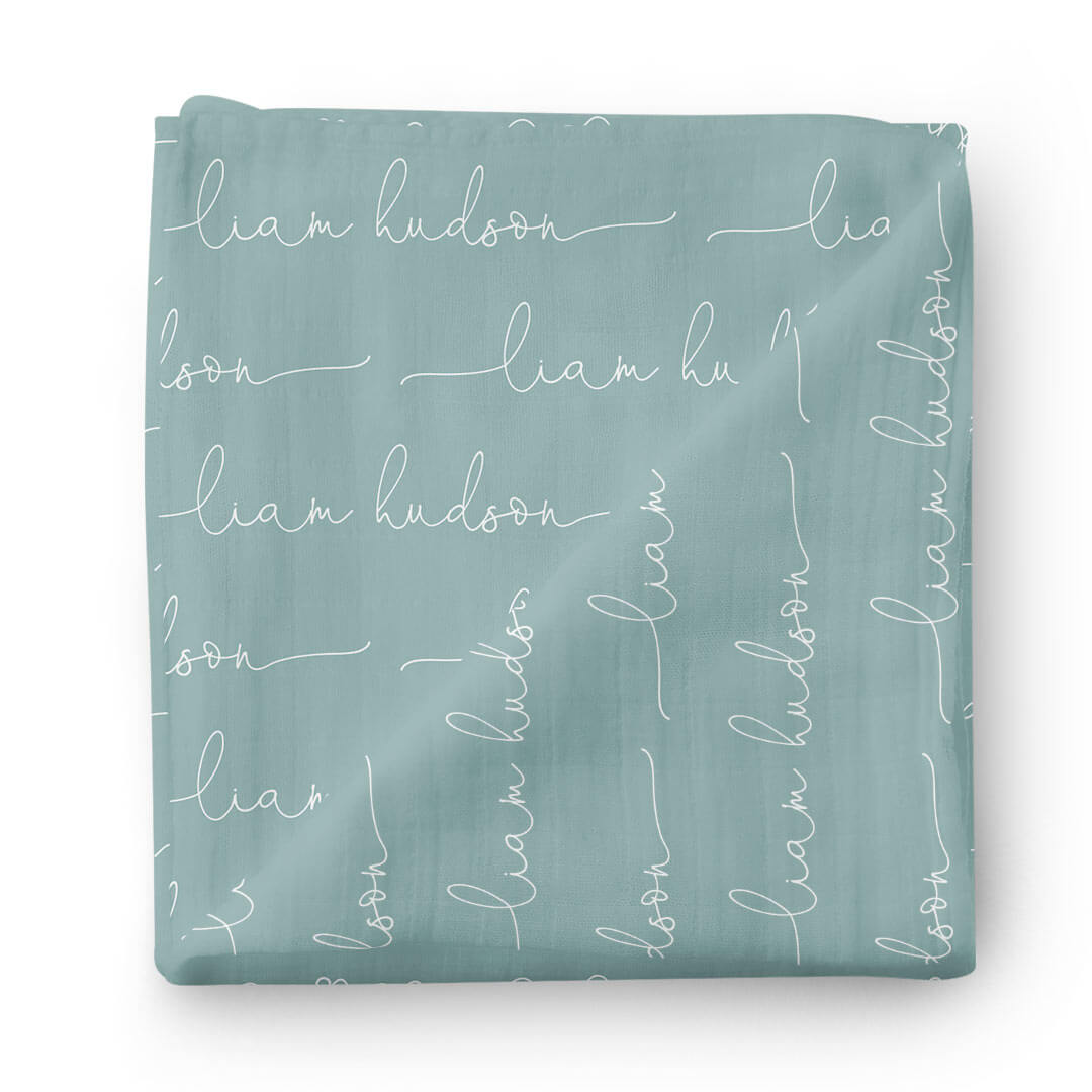 personalized ocean baby name swaddle blanket script 