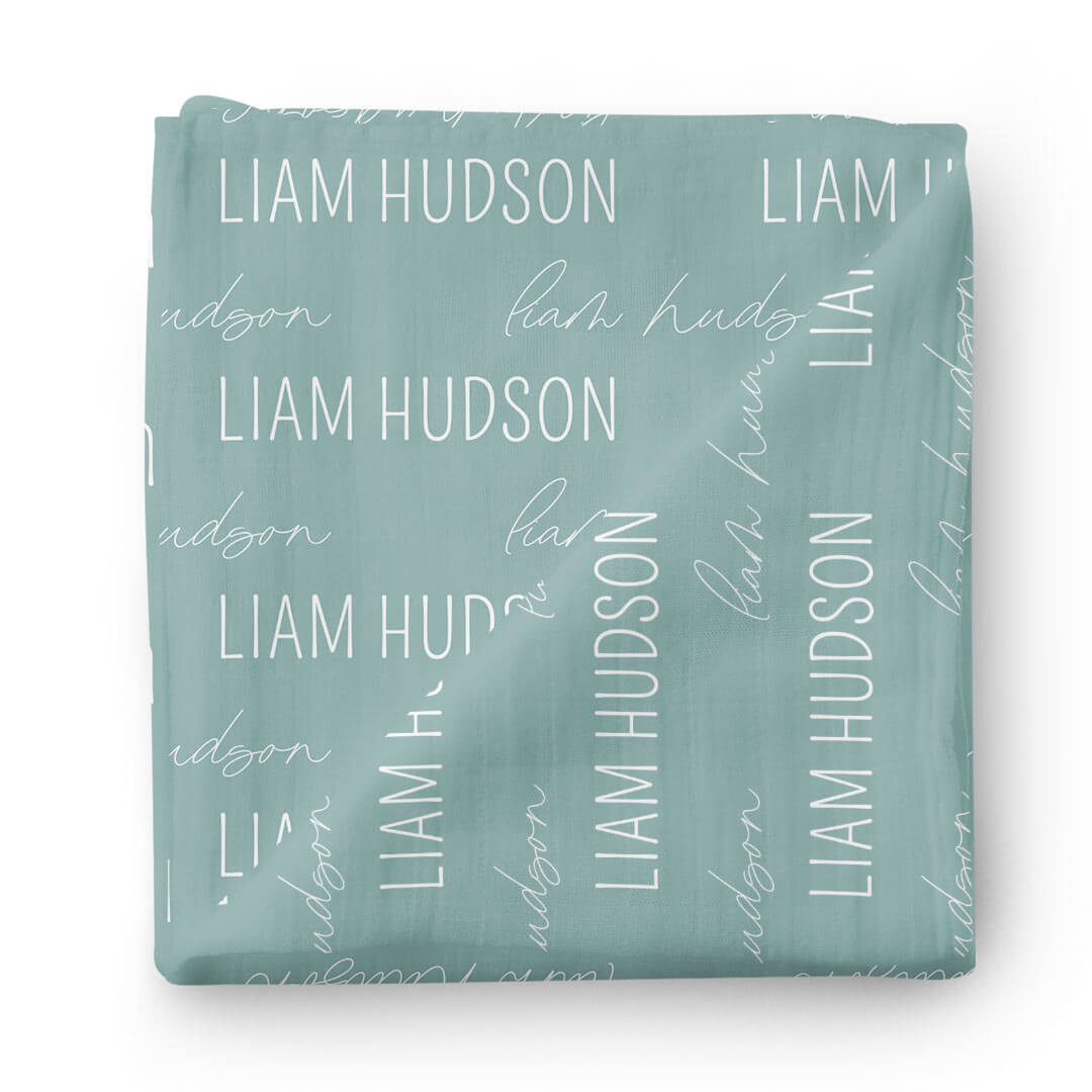 ocean personalized swaddle blanket block and script 
