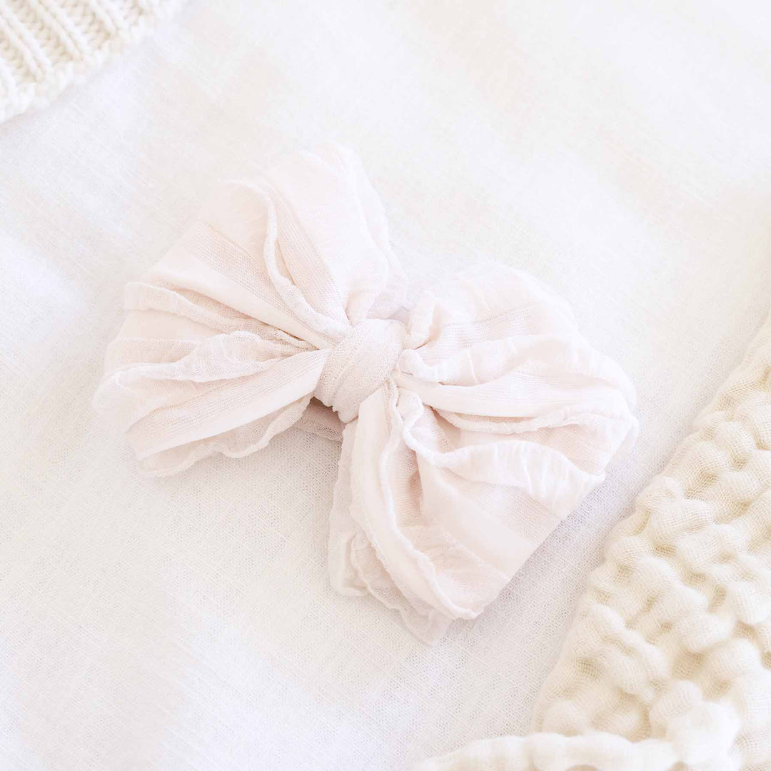 off white large ruffle knit bow for babies 