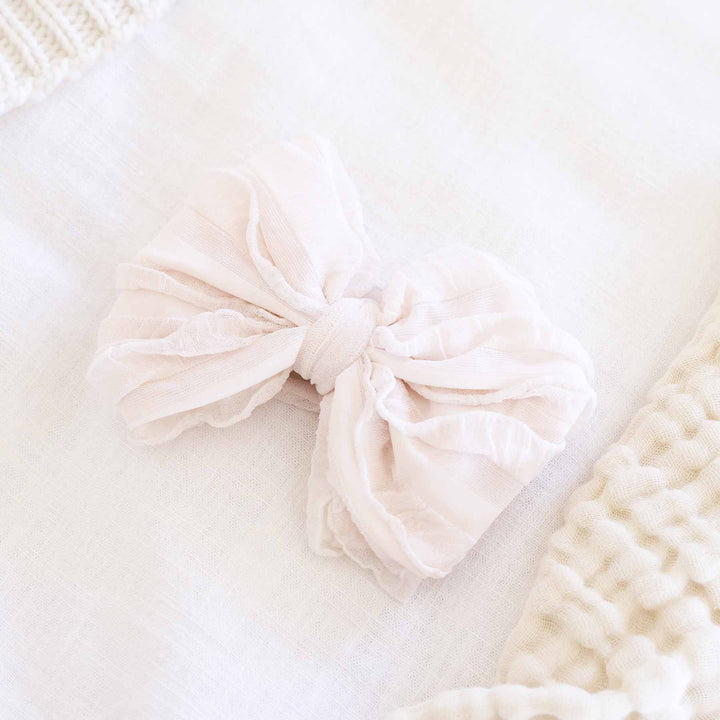 off white large ruffle knit bow for babies 