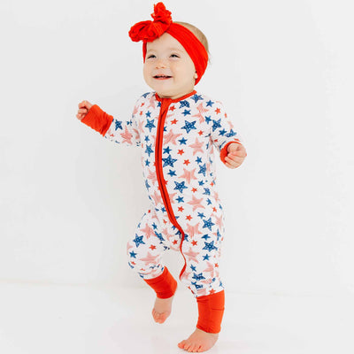 convertible zip romper for babies fourth of july stars 