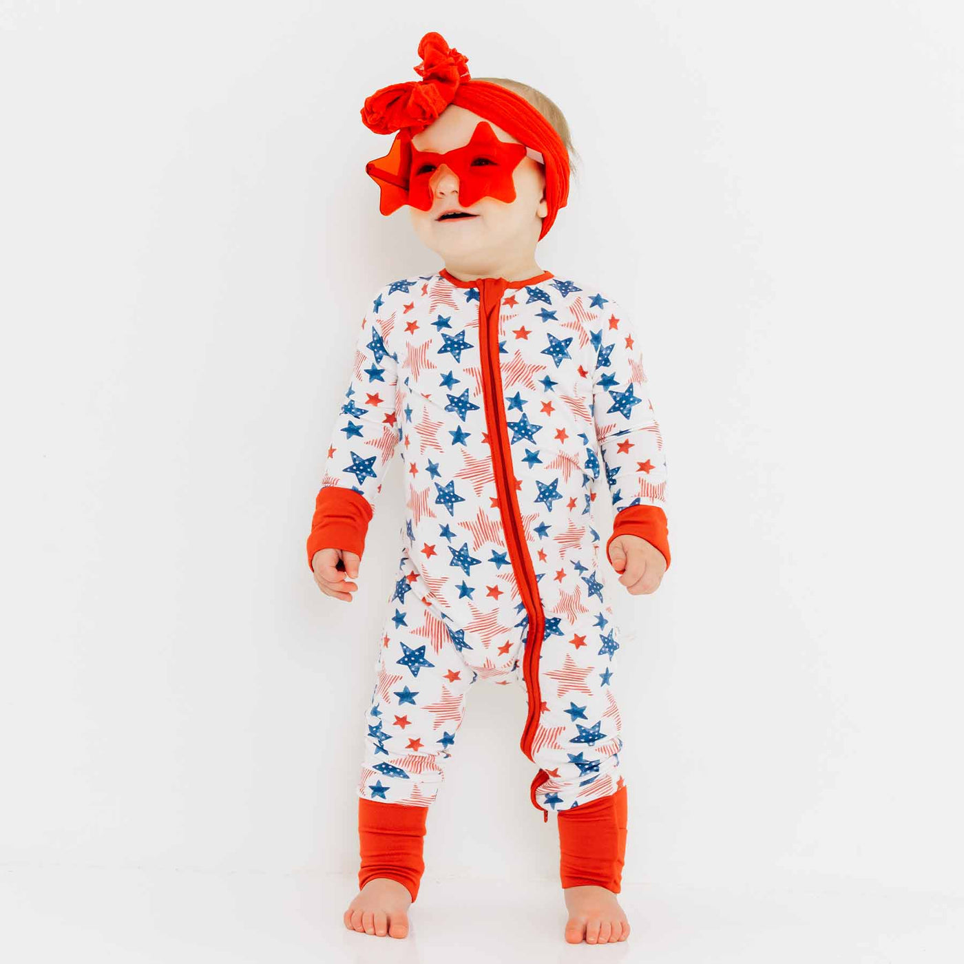 red white and blue stars toddler pajama romper
