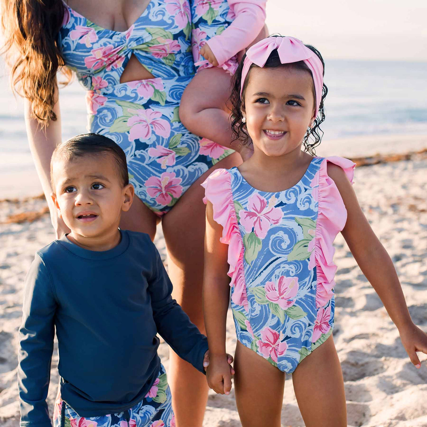 one piece for girls with waves and flowers