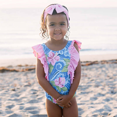 ohana double ruffle one piece swimsuit for toddlers