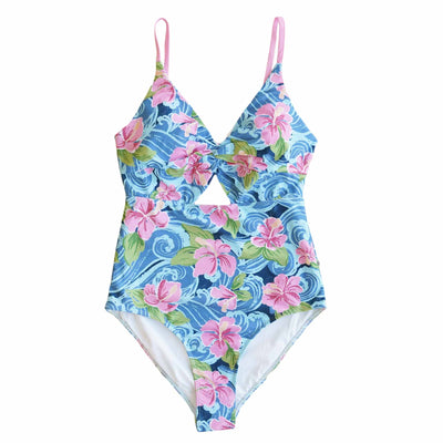 tropical cutout one piece swimsuit for women