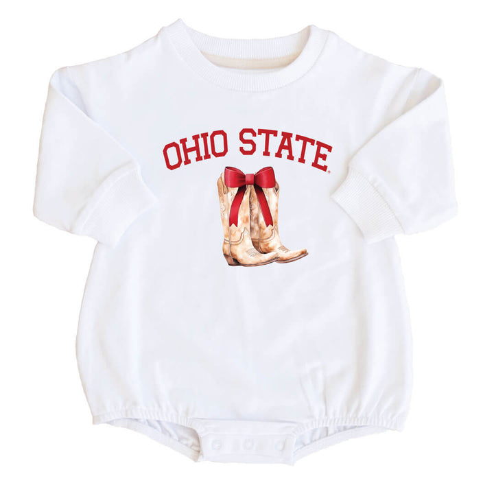 The Ohio State University | Footballs & Bows Graphic Sweatshirt Bubble Romper