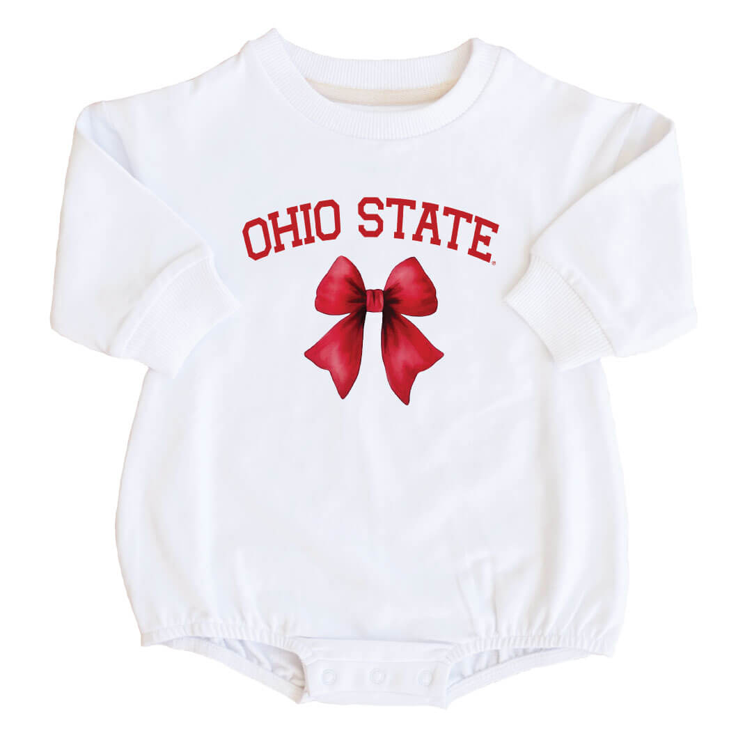 The Ohio State University | Footballs & Bows Graphic Sweatshirt Bubble Romper