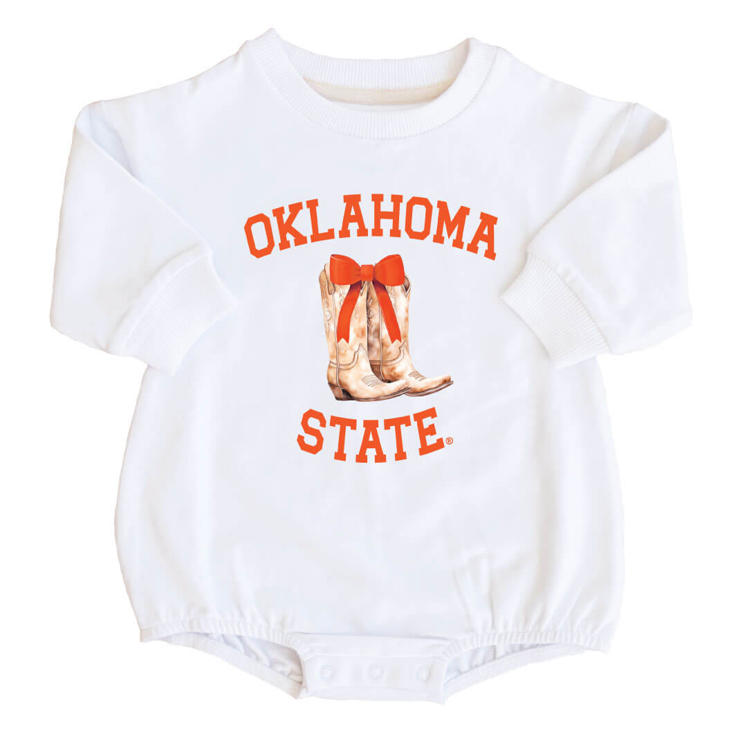 Oklahoma State University | Footballs & Bows Graphic Sweatshirt Bubble Romper