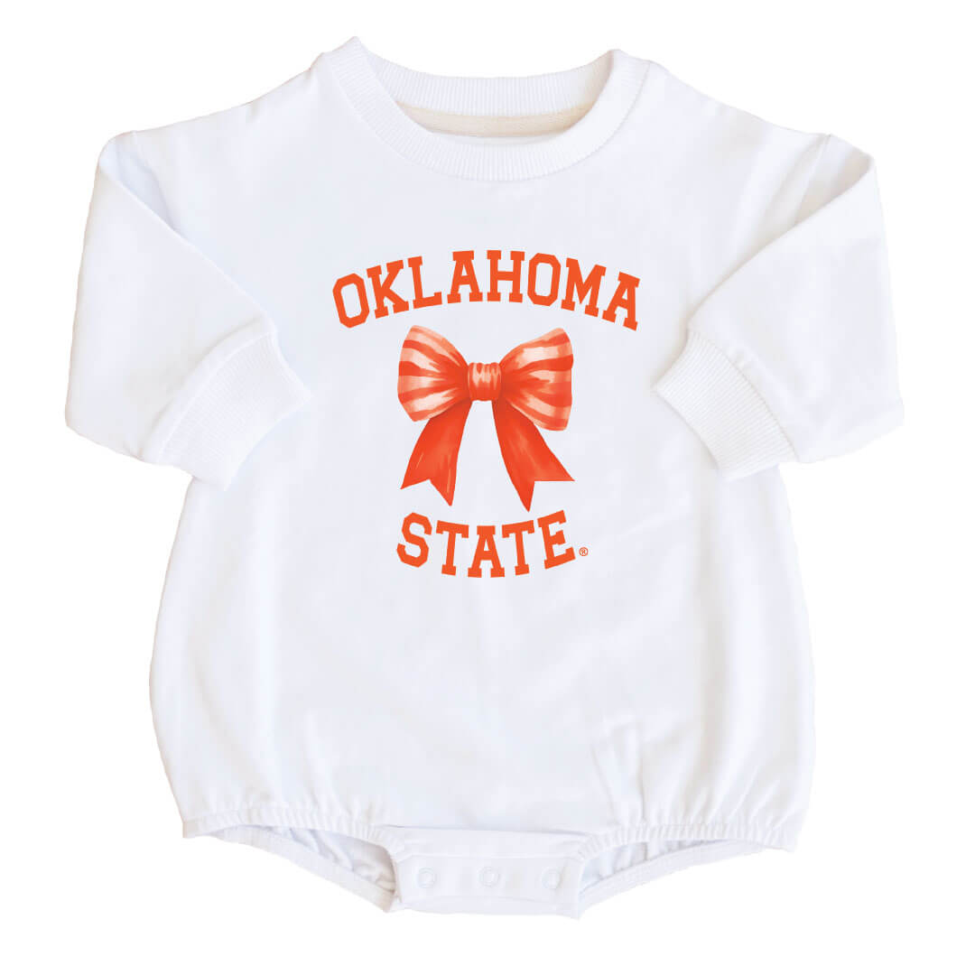 Oklahoma State University | Footballs & Bows Graphic Sweatshirt Bubble Romper