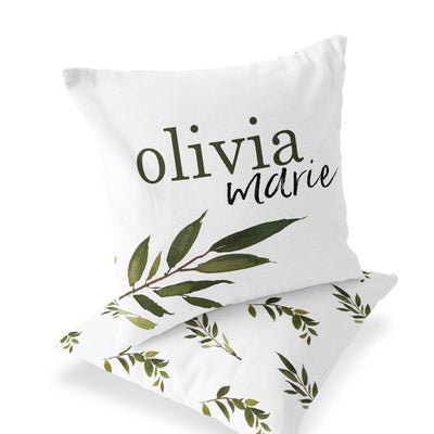 olive branch personalized name accent pillow 