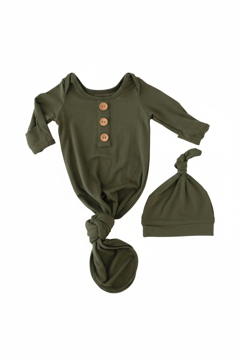 knot gown for newborns solid olive 