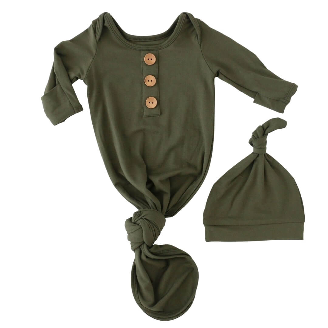 knot gown for newborns solid olive 