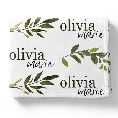 olive leaf personalized toddler name blanket