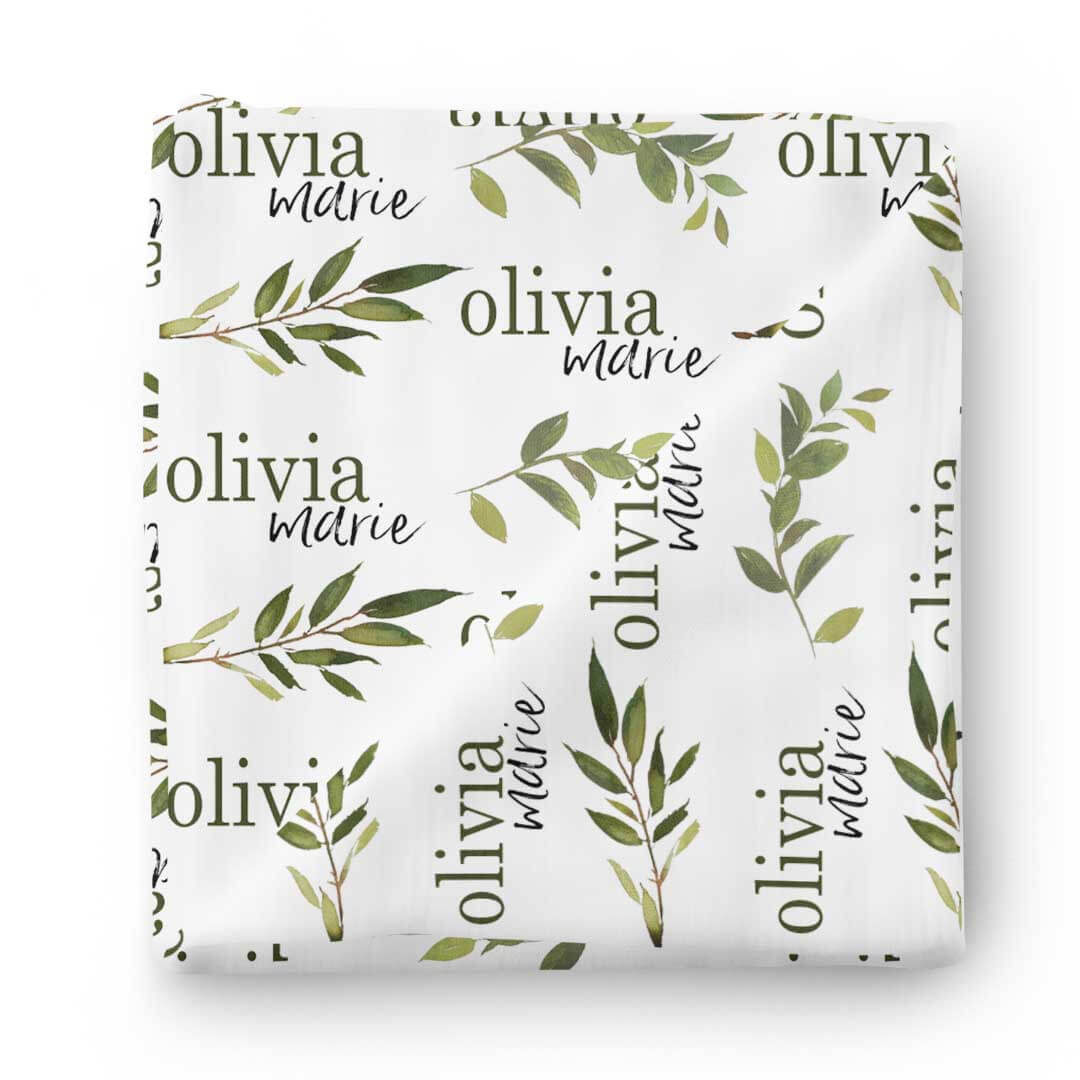 personalized baby name swaddle blanket olive branches 