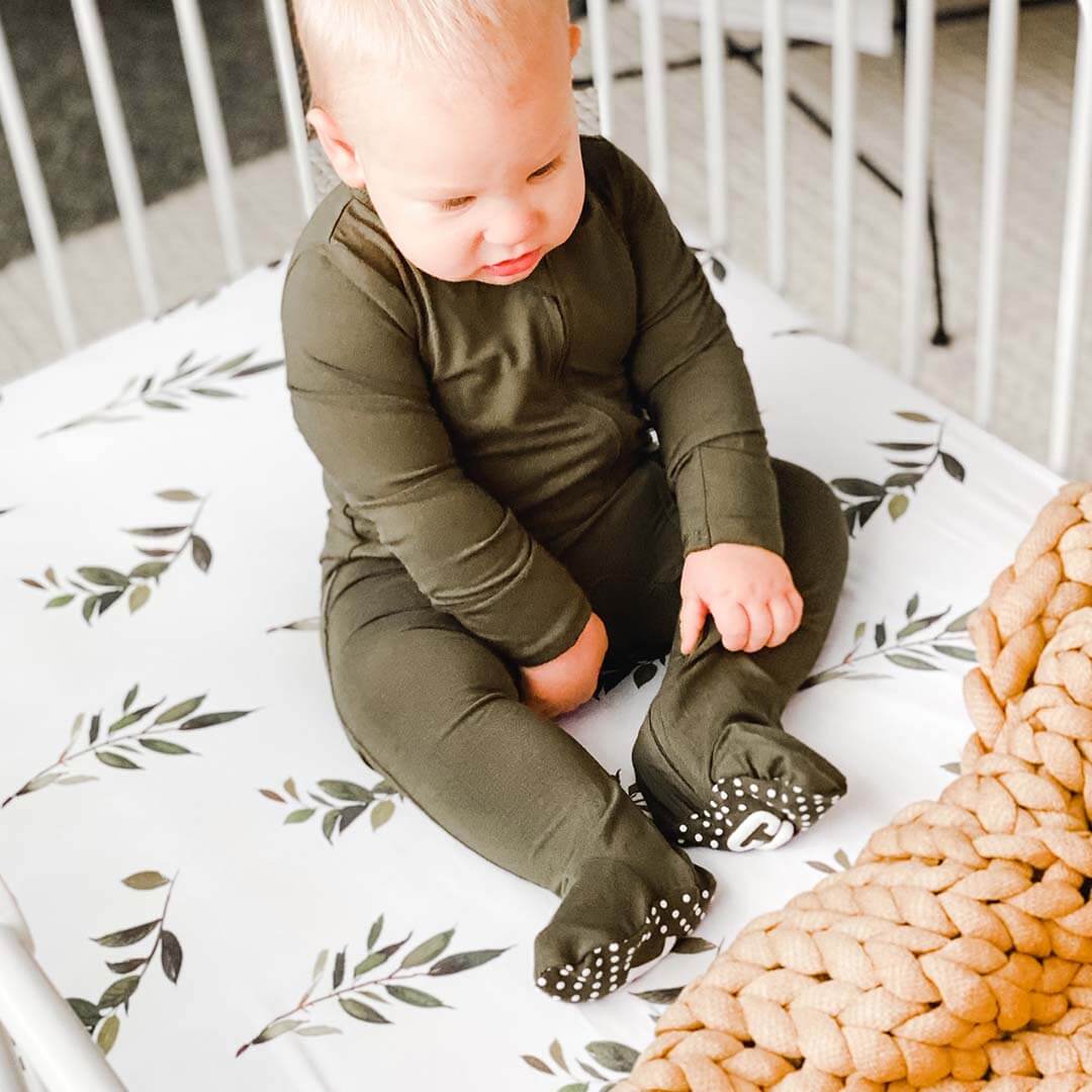 solid olive footie for babies 