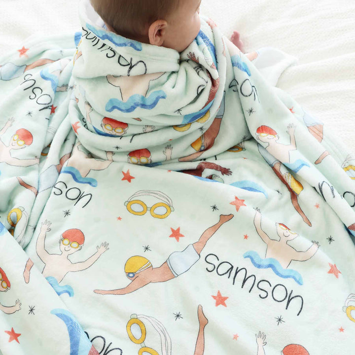 olympic swimming personalized blanket for boys 