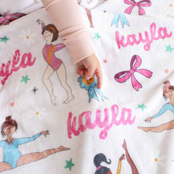 pink personalized gymnastics blanket for girls 