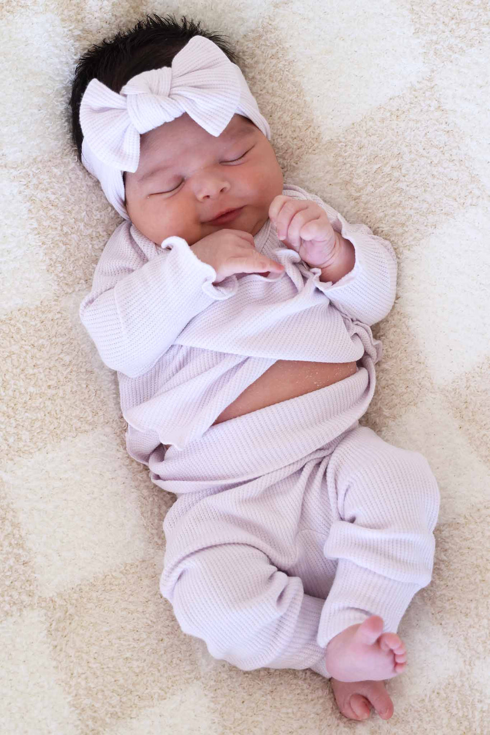 orchid bamboo waffle crossover set with a matching headwrap