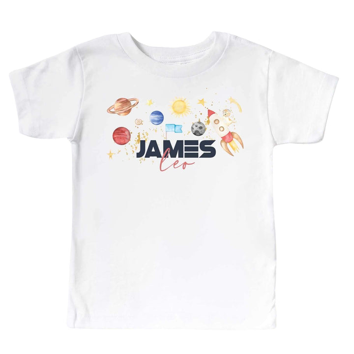 space themed personalized graphic tee for kids 
