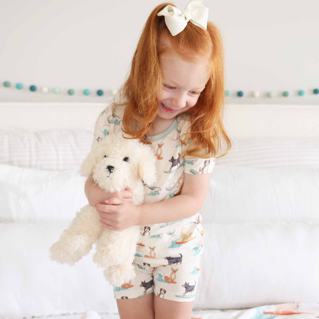 kids bamboo pajamas with surfing dogs