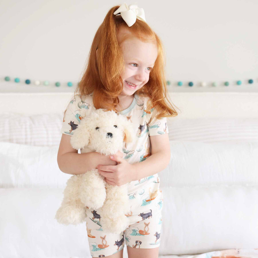 surfing dog summer pajamas with short sleeves and shorts 