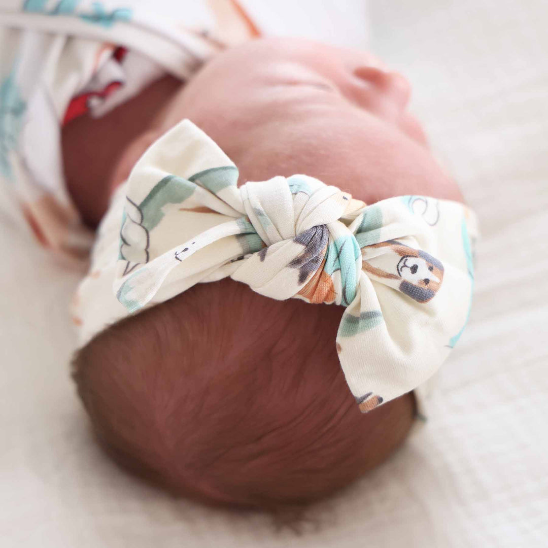 tan, turquoise and orange surfing dog baby headwrap bow