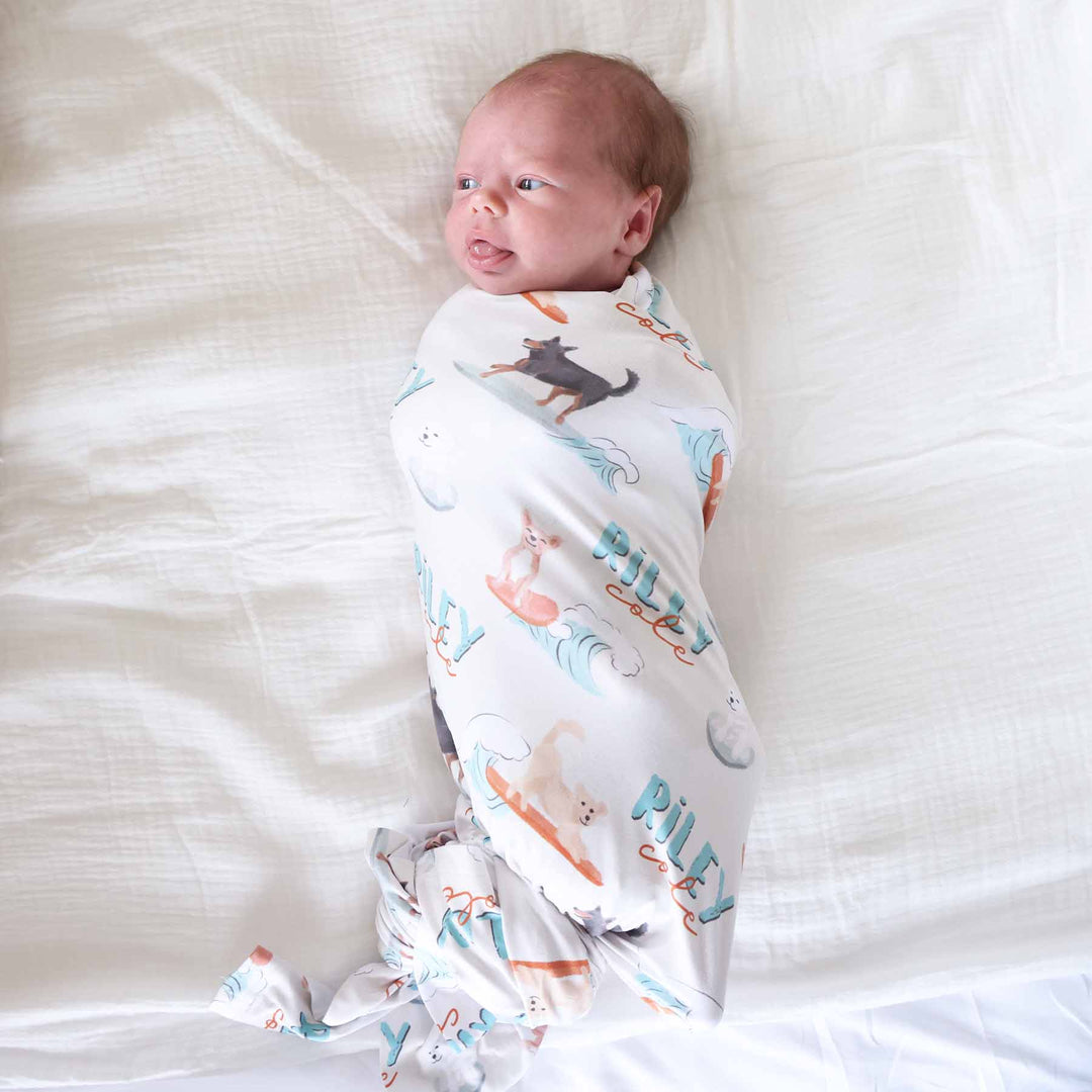 baby personalized swaddle blanket paddle pups 