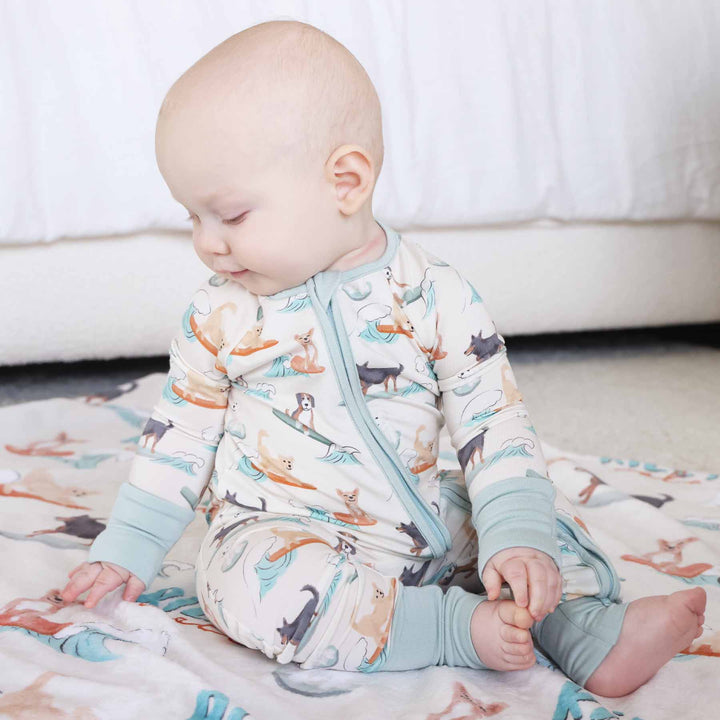 surfing dog convertible zip romper 