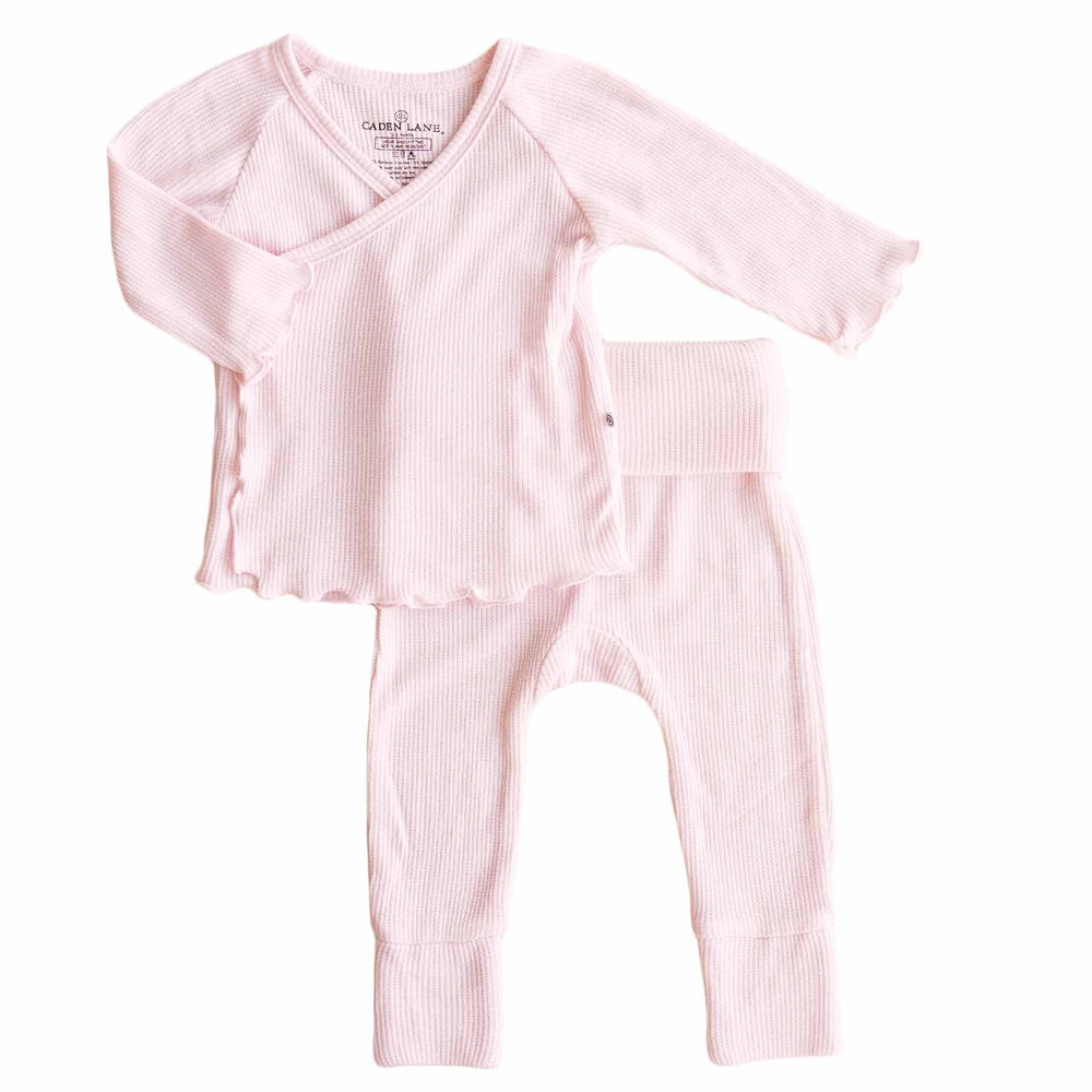 pink bamboo waffle crossover set for babies 