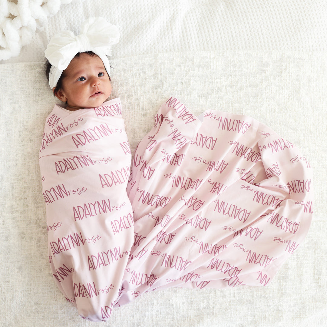 pink newborn name swaddle blanket for babies