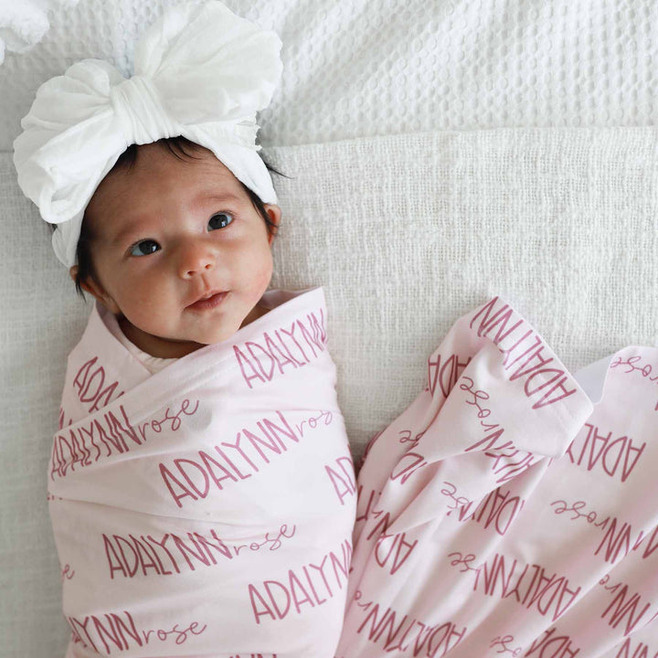 light pink personalized swaddle blanket for girls 