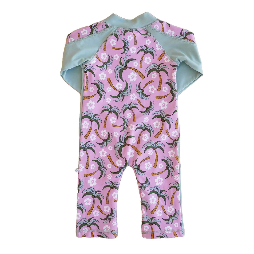 palm tree swim romper for babies full length with zipper 