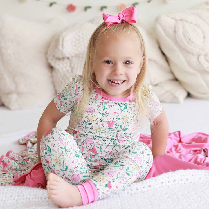 girls multicolor two piece pajama set with flowers 