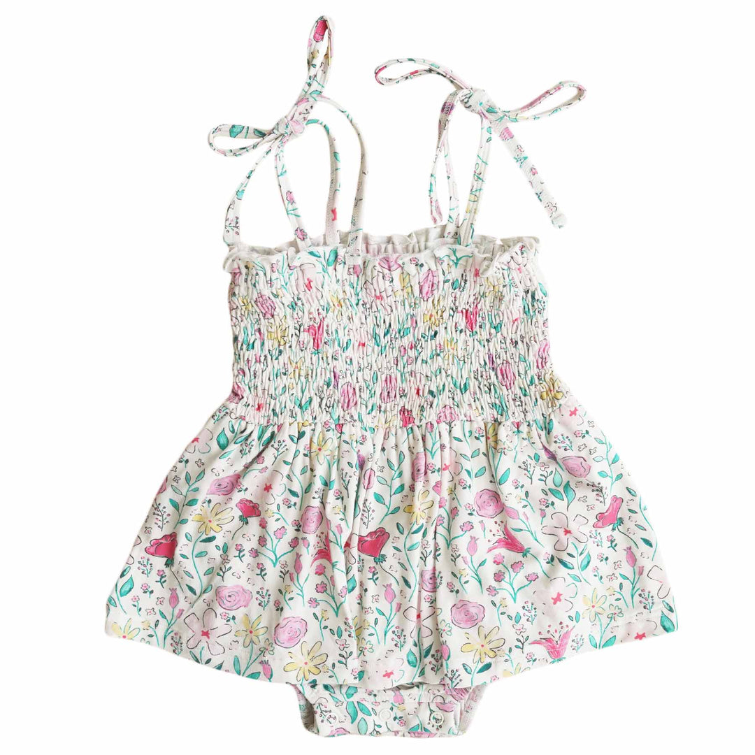 dainty floral smocked bodysuit for babies